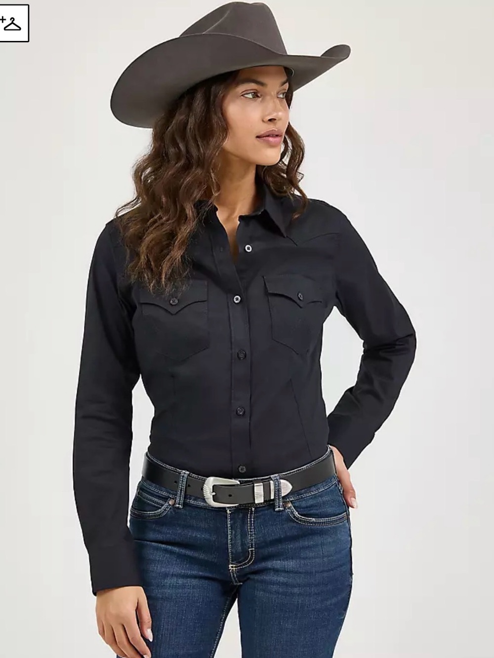 Wrangler Black Lightweight Button-Up Shirt pearl snap